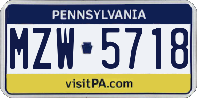 PA license plate MZW5718