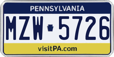 PA license plate MZW5726