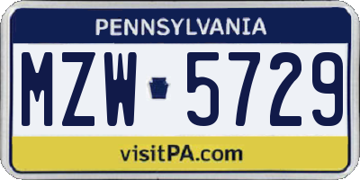 PA license plate MZW5729
