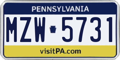 PA license plate MZW5731