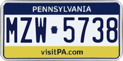 PA license plate MZW5738