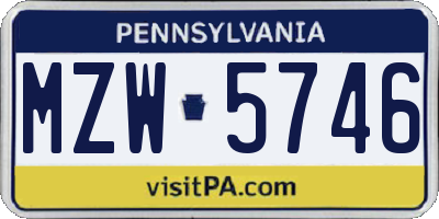 PA license plate MZW5746