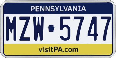 PA license plate MZW5747