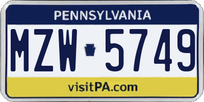 PA license plate MZW5749