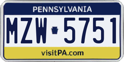 PA license plate MZW5751