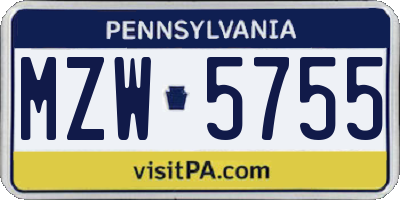 PA license plate MZW5755