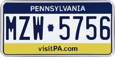 PA license plate MZW5756