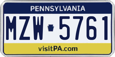 PA license plate MZW5761
