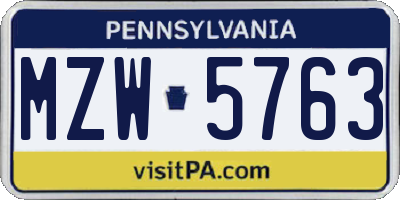 PA license plate MZW5763