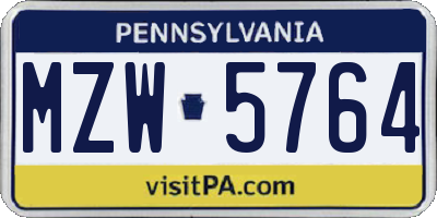 PA license plate MZW5764
