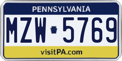 PA license plate MZW5769