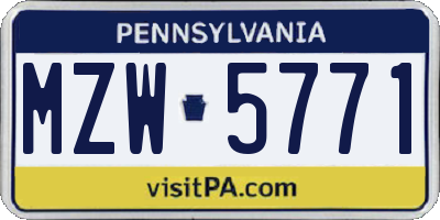 PA license plate MZW5771