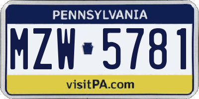PA license plate MZW5781