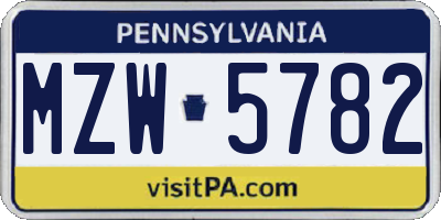 PA license plate MZW5782