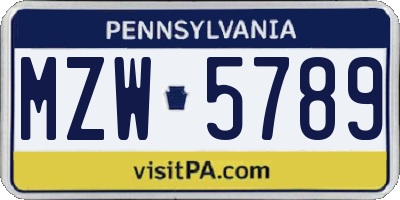 PA license plate MZW5789