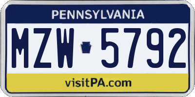 PA license plate MZW5792