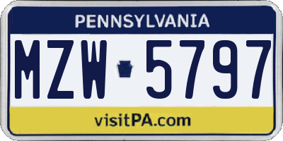PA license plate MZW5797