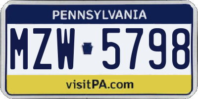PA license plate MZW5798