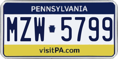 PA license plate MZW5799