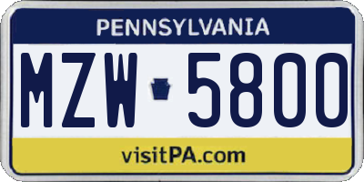 PA license plate MZW5800