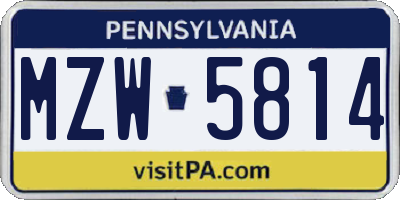 PA license plate MZW5814