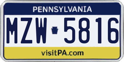 PA license plate MZW5816