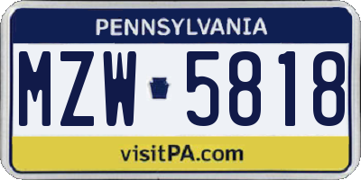 PA license plate MZW5818