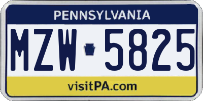 PA license plate MZW5825