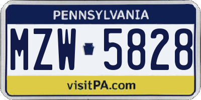 PA license plate MZW5828