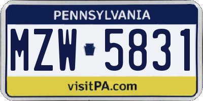 PA license plate MZW5831