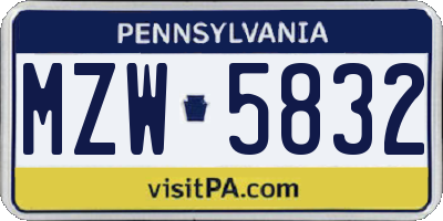 PA license plate MZW5832