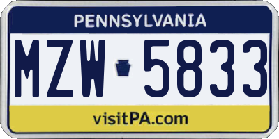 PA license plate MZW5833