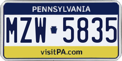 PA license plate MZW5835