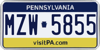 PA license plate MZW5855