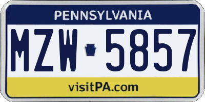 PA license plate MZW5857