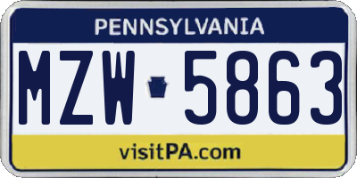 PA license plate MZW5863