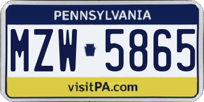 PA license plate MZW5865