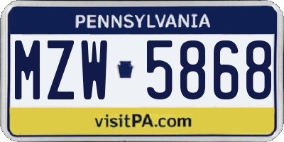 PA license plate MZW5868