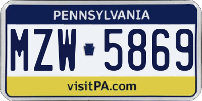 PA license plate MZW5869