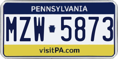 PA license plate MZW5873