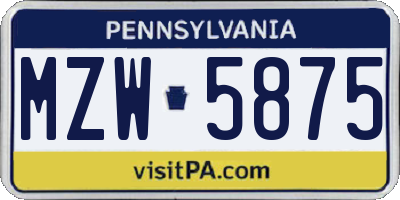 PA license plate MZW5875