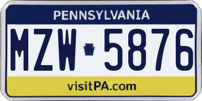 PA license plate MZW5876