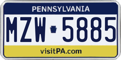 PA license plate MZW5885