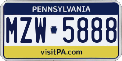 PA license plate MZW5888