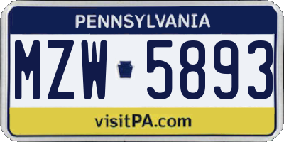 PA license plate MZW5893