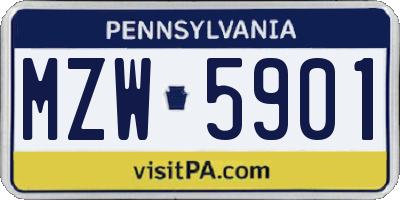 PA license plate MZW5901