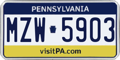 PA license plate MZW5903
