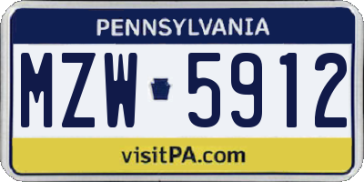 PA license plate MZW5912