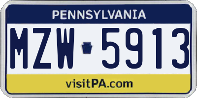 PA license plate MZW5913