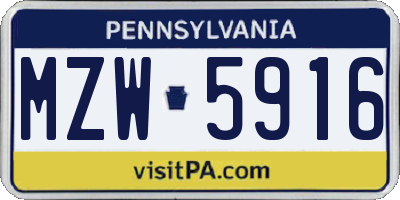 PA license plate MZW5916